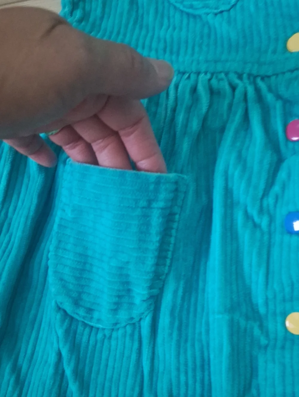 Vintage Gymboree Rainbow Tag Teal Corduroy Tank Dress with Colorful Buttons 18mo